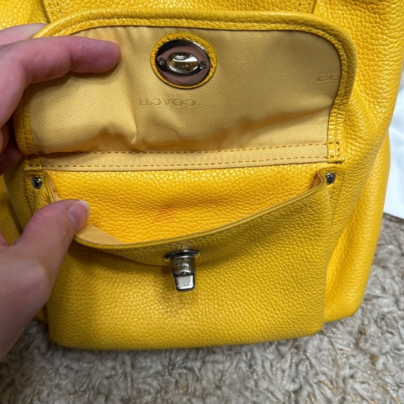 Coach Yellow Pebble Leather Mini Turnlock Backpack Bag - Picture 8 of 11